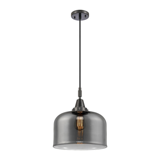 Innovations Bell 12in 1-Light Mini Pendant | Industrial Matte Black and Light Smoke Glass | Kitchen Island & Dining Room | Model 447-1P-BK-G73-L