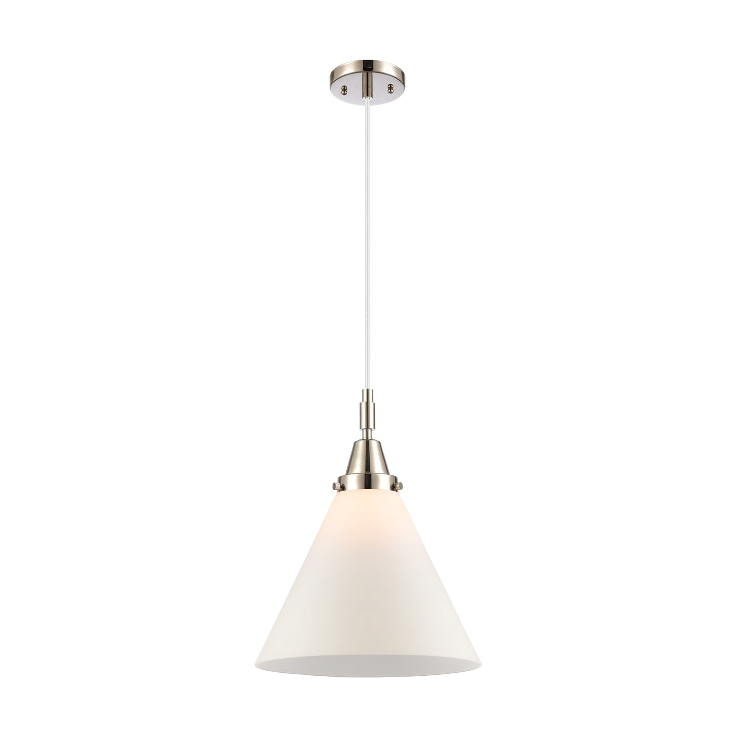 Innovations Cone 12in 1-Light Mini Pendant | Industrial Polished Nickel and Matte White Glass | Kitchen Island & Dining Room | Model 447-1P-PN-G41-L