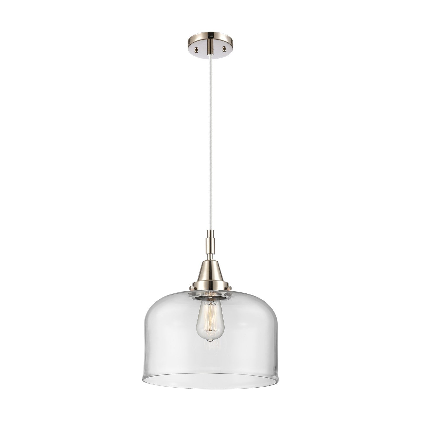 Innovations Bell 12in 1-Light Mini Pendant | Industrial Polished Nickel and Clear Glass | Kitchen Island & Dining Room | Model 447-1P-PN-G72-L