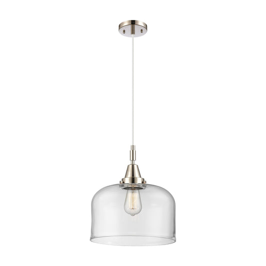 Innovations Bell 12in 1-Light Mini Pendant | Industrial Polished Nickel and Clear Glass | Kitchen Island & Dining Room | Model 447-1P-PN-G72-L