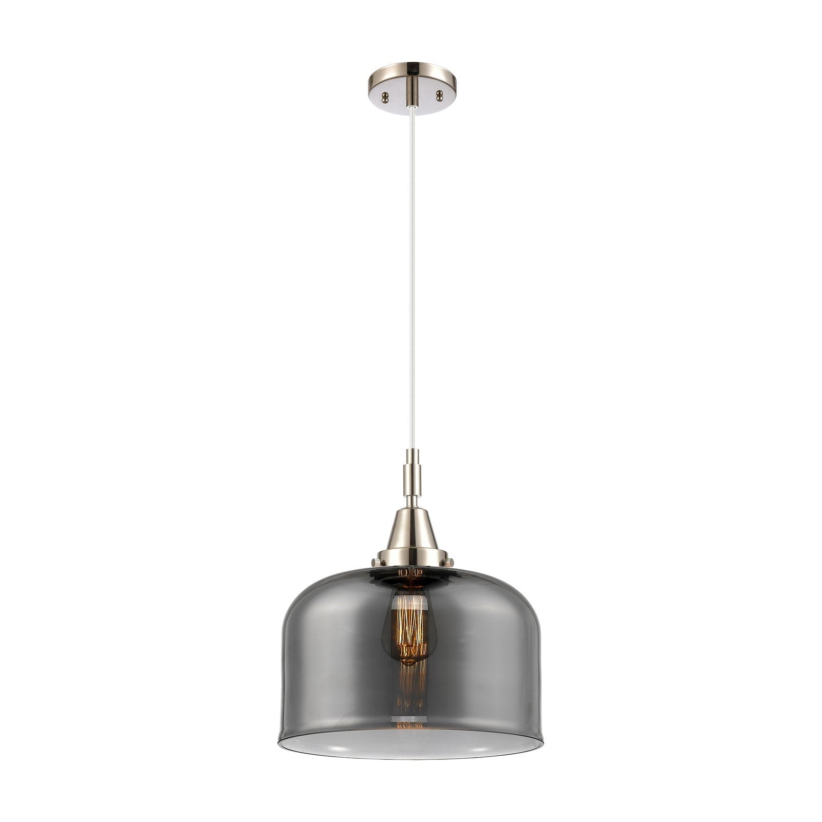 Innovations Bell 12in 1-Light Mini Pendant | Polished Nickel and Light Smoke Glass | Kitchen Island & Dining Room | 12 x 14 in | Model 447-1P-PN-G73-L