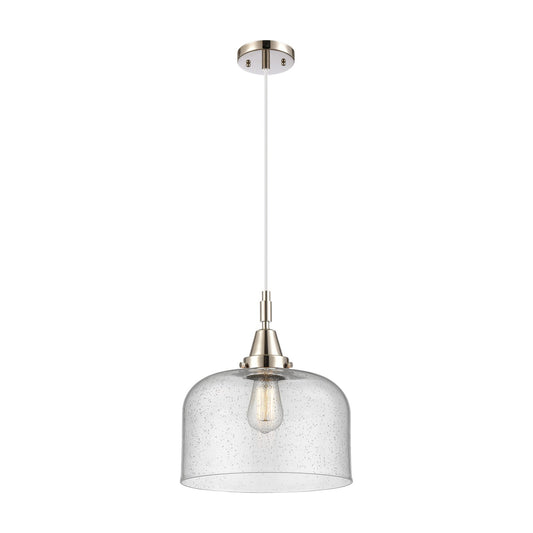 Innovations Bell 12in 1-Light Mini Pendant | Polished Nickel and Seedy Glass | Kitchen Island & Dining Room | 12 x 14 in | Model 447-1P-PN-G74-L