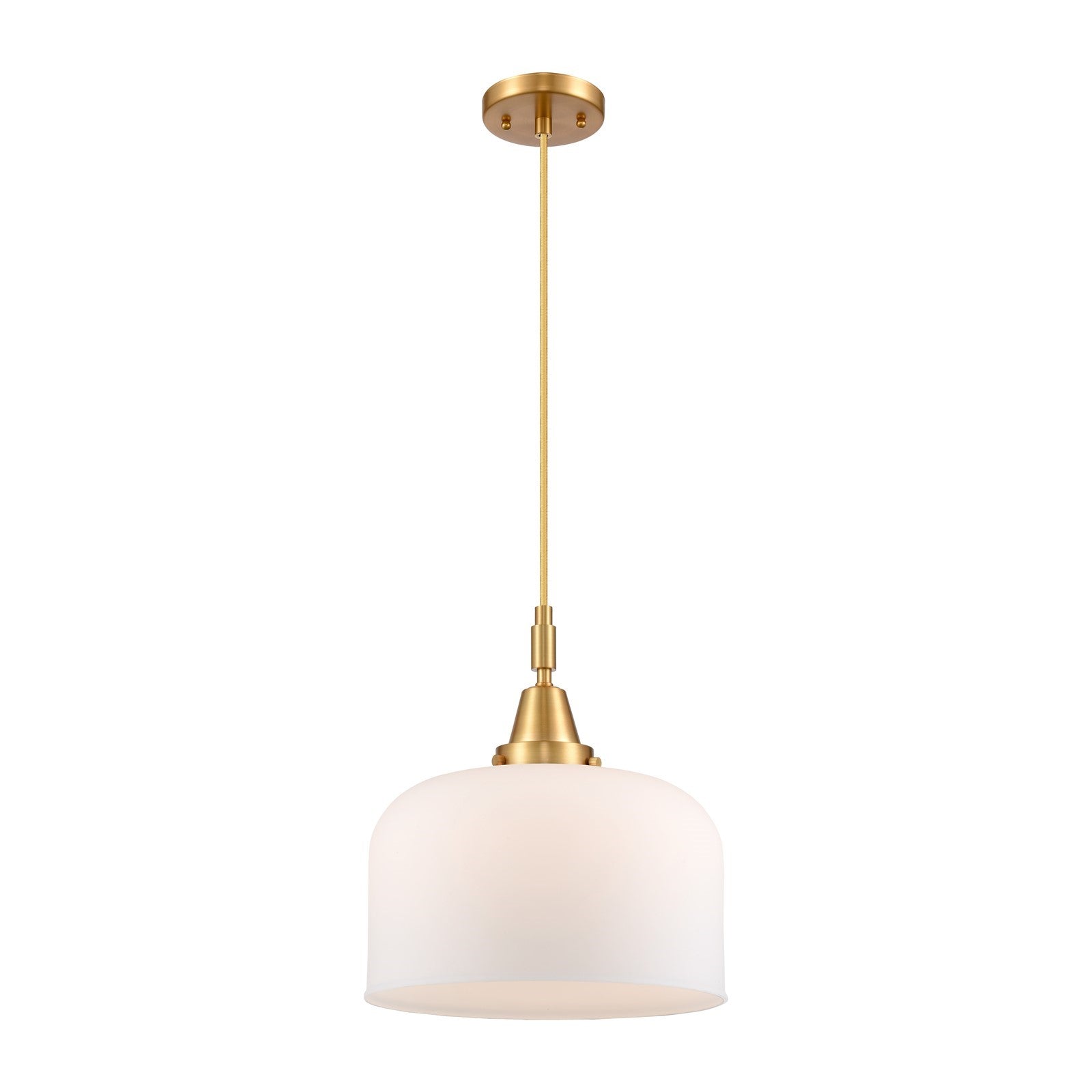 Innovations Bell 12in 1-Light Mini Pendant | Satin Gold and Matte White Glass | Kitchen Island & Dining Room | 12 x 14 in | Model 447-1P-SG-G71-L