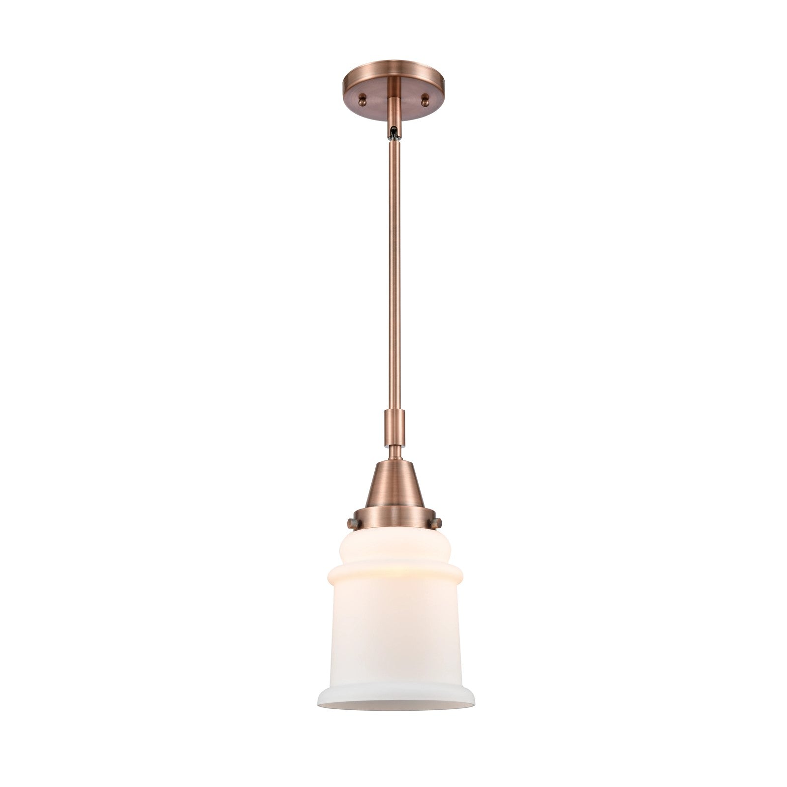 Innovations Canton 7in 1-Light Mini Pendant | Industrial Antique Copper Steel and Matte White Frosted Glass | Kitchen Island & | Model 447-1S-AC-G181-LED