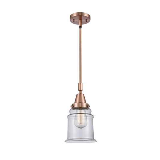 Innovations Lighting Canton 7in 1-Light Mini Pendant | Industrial Antique Copper Steel and Clear Glass | Kitchen Island & | Model 447-1S-AC-G182-LED