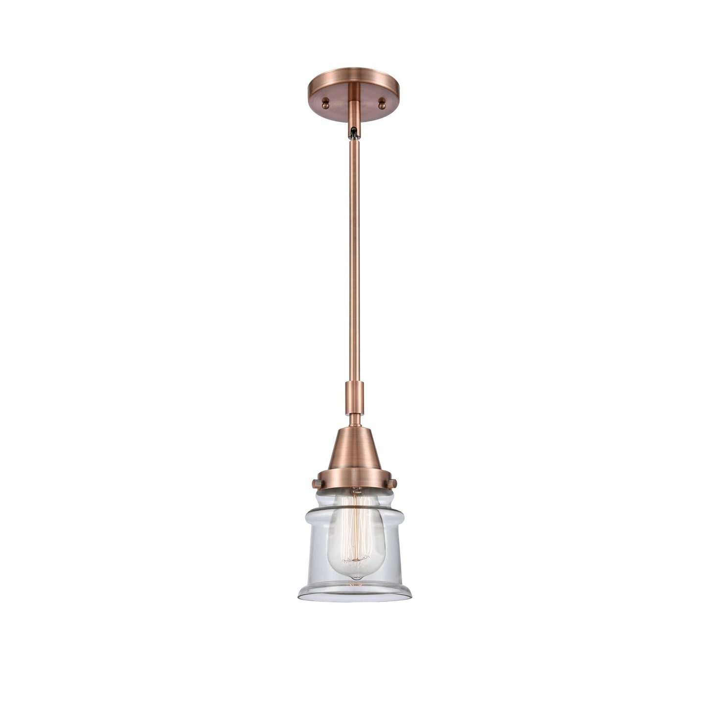 Innovations Canton 7in 1-Light Mini Pendant | Industrial Farmhouse Antique Copper Steel and Clear Glass | Kitchen Island & Dining | Model 447-1S-AC-G182S