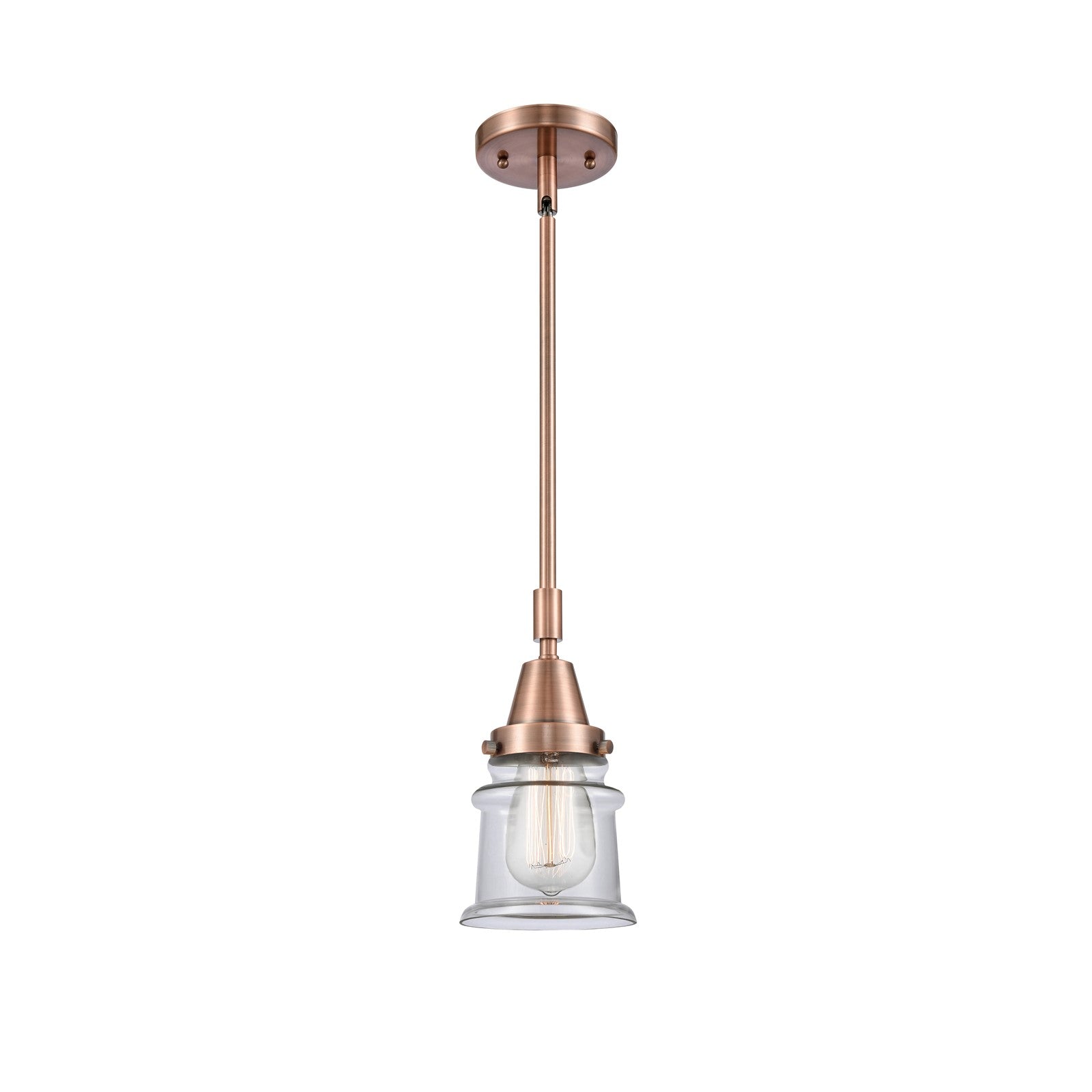 Innovations Canton 7in 1-Light Mini Pendant | Industrial Farmhouse Antique Copper Steel and Clear Glass | Kitchen Island & Dining | Model 447-1S-AC-G182S