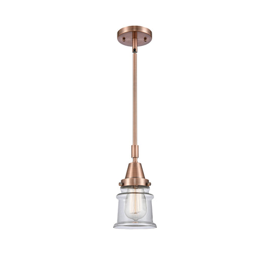 Innovations Canton 7in 1-Light Mini Pendant | Industrial Farmhouse Antique Copper Steel and Clear Glass | Kitchen Island & Dining | Model 447-1S-AC-G182S