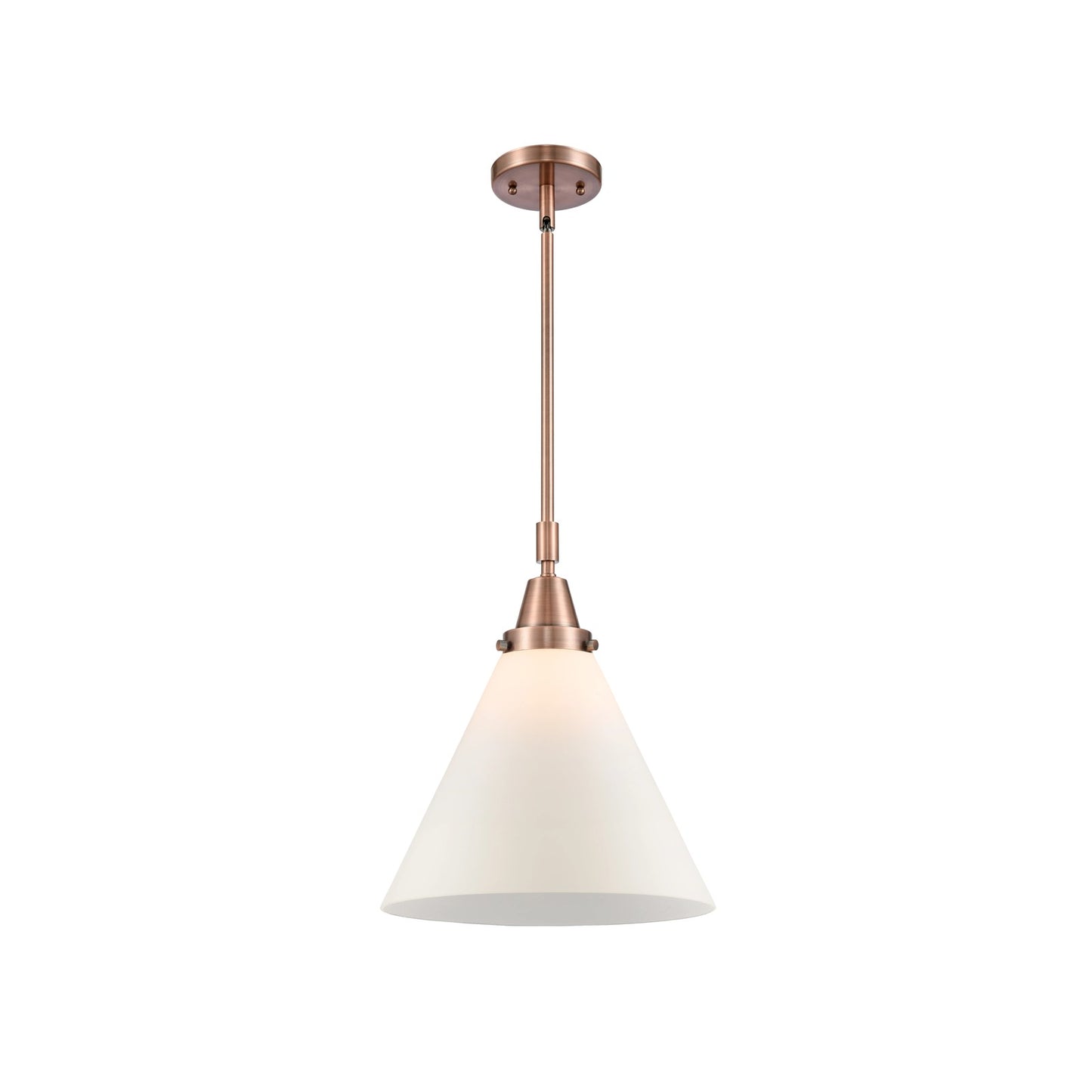 Innovations Lighting Cone 12in 1-Light Mini Pendant | Industrial Antique Copper Steel and Matte White Frosted Glass | Kitchen | Model 447-1S-AC-G41-L-LED