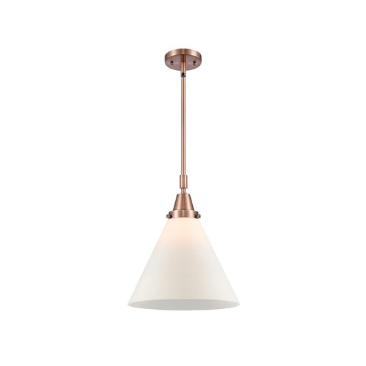 Innovations Lighting Cone 12in 1-Light Mini Pendant | Industrial Antique Copper Steel and Matte White Frosted Glass | Kitchen | Model 447-1S-AC-G41-L-LED