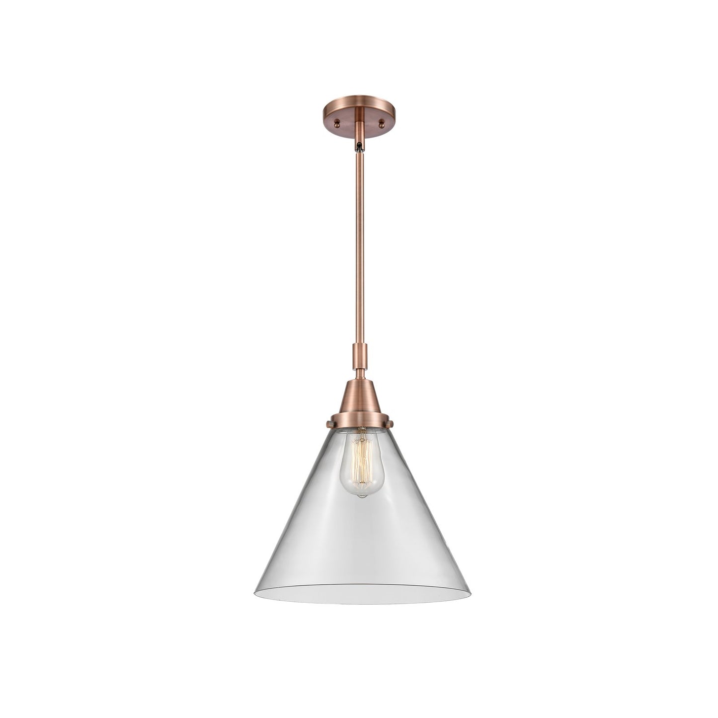 Innovations Lighting Caden 12in 1-Light Mini Pendant | Industrial Antique Copper Steel and Clear Glass | Kitchen Island & | Model 447-1S-AC-G42-L-LED