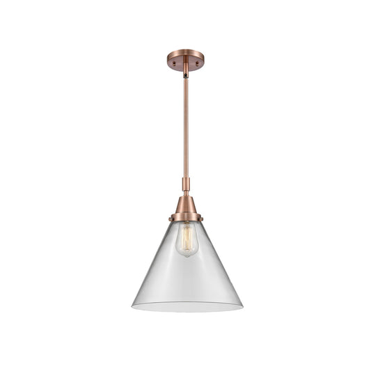 Innovations Lighting Caden 12in 1-Light Mini Pendant | Industrial Antique Copper Steel and Clear Glass | Kitchen Island & | Model 447-1S-AC-G42-L-LED