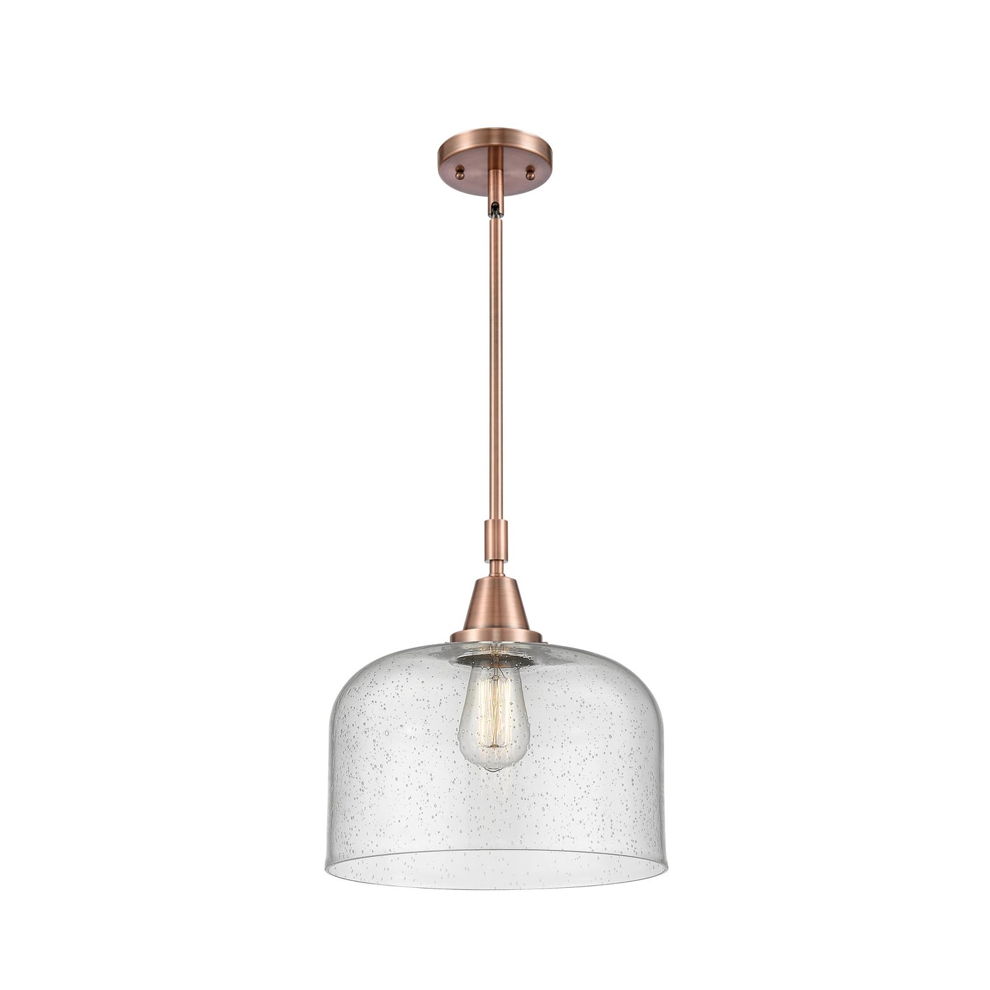 Innovations Bell 12in 1-Light Mini Pendant | Industrial Antique Copper Steel and Seedy Glass | Kitchen Island | 12 x 12 x 14 in | Model 447-1S-AC-G74-L-LED