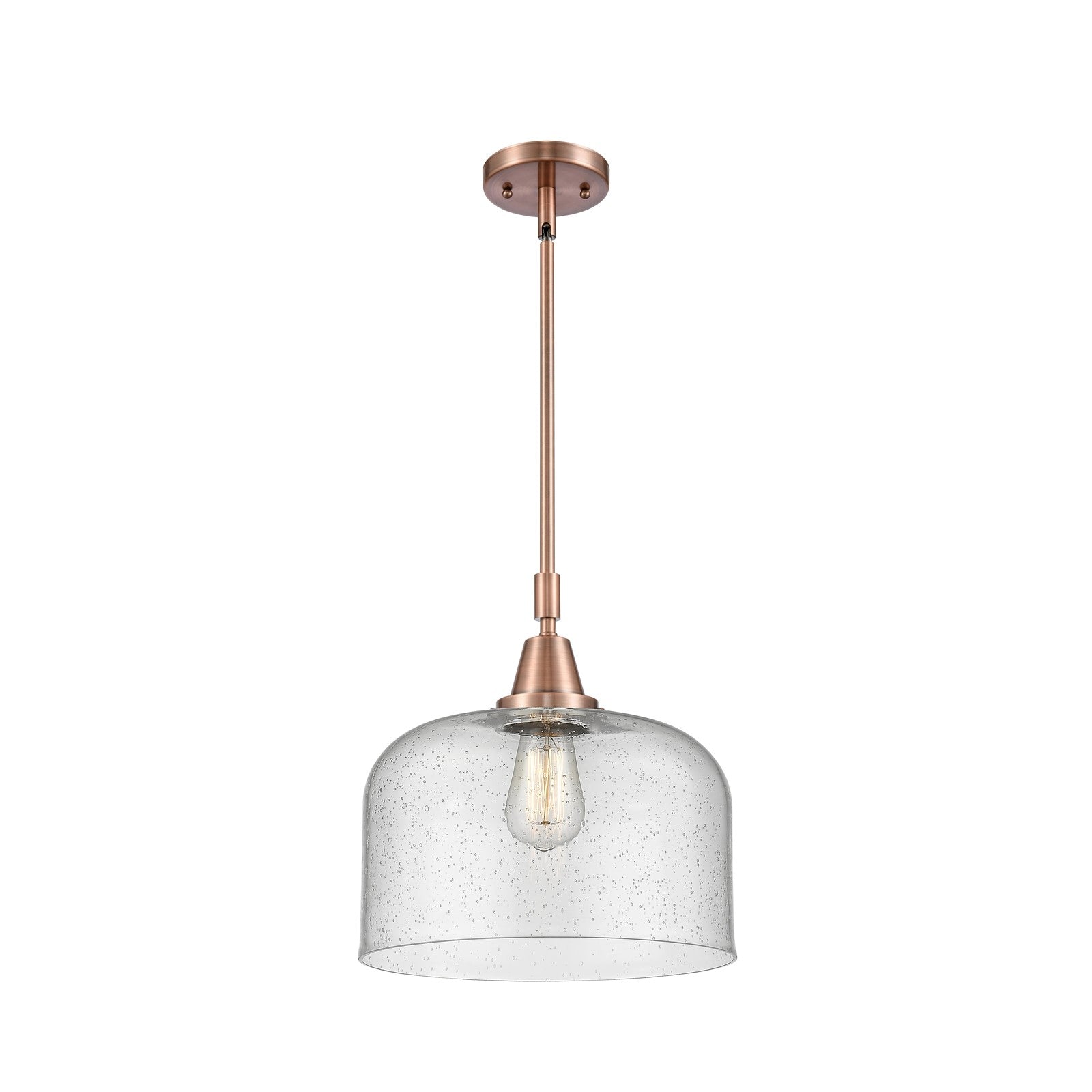 Innovations Bell 12in 1-Light Mini Pendant | Industrial Antique Copper Steel and Seedy Glass | Kitchen Island | 12 x 12 x 14 in | Model 447-1S-AC-G74-L-LED