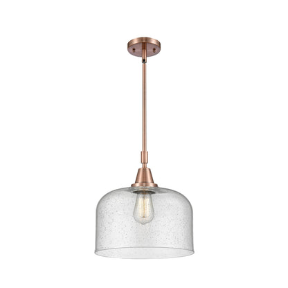 Innovations Bell 12in 1-Light Mini Pendant | Industrial Antique Copper Steel and Seedy Glass | Kitchen Island | 12 x 12 x 14 in | Model 447-1S-AC-G74-L-LED