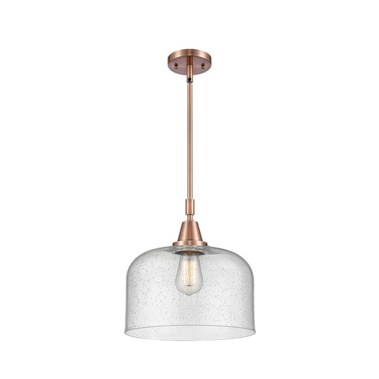Innovations Bell 12in 1-Light Mini Pendant | Industrial Antique Copper Steel and Seedy Glass | Kitchen Island | 12 x 12 x 14 in | Model 447-1S-AC-G74-L-LED