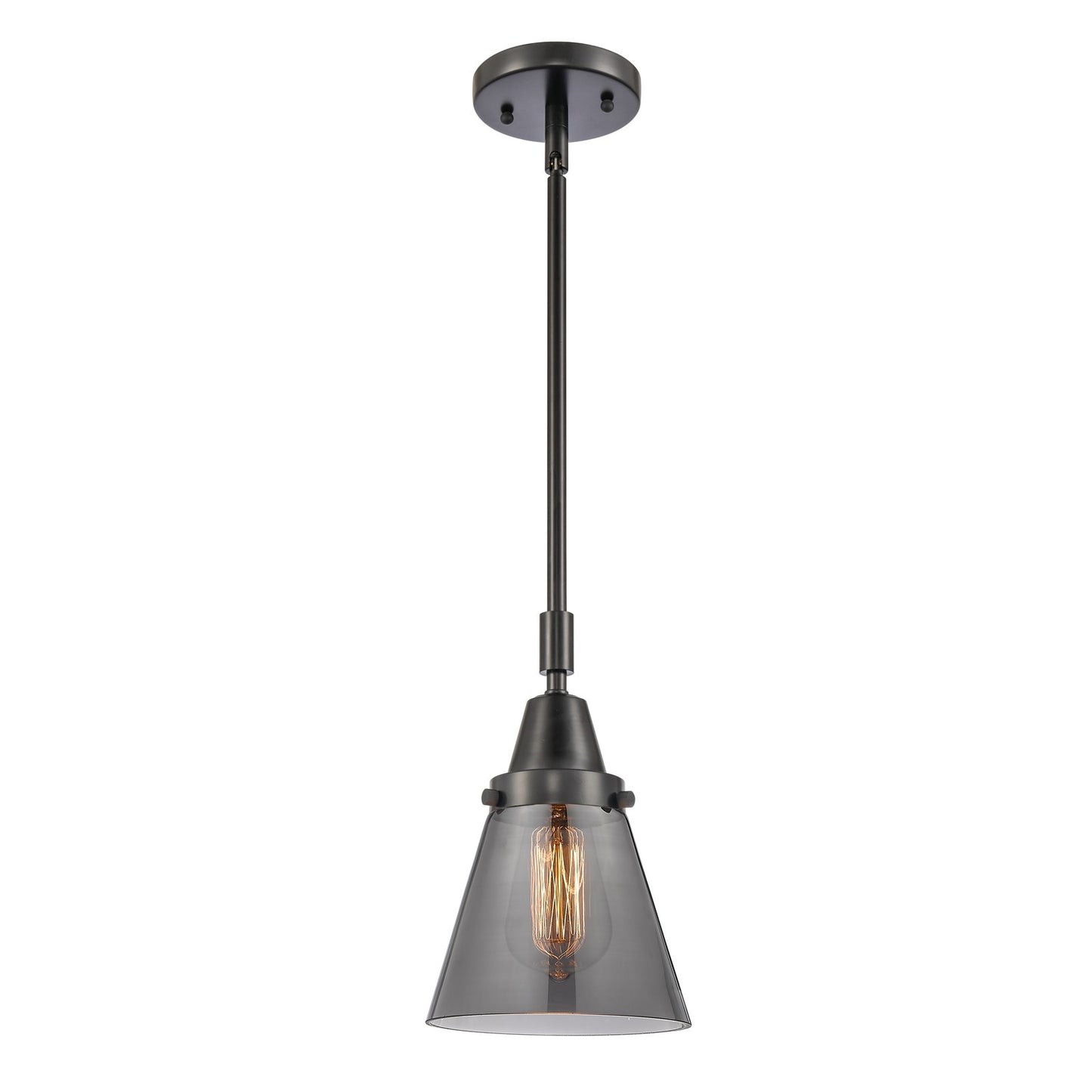 Innovations Cone 6in 1-Light Mini Pendant | Matte Black and Light Smoke Glass | Kitchen Island & Dining Room | 6 x 9 in | Model 447-1S-BK-G63-LED