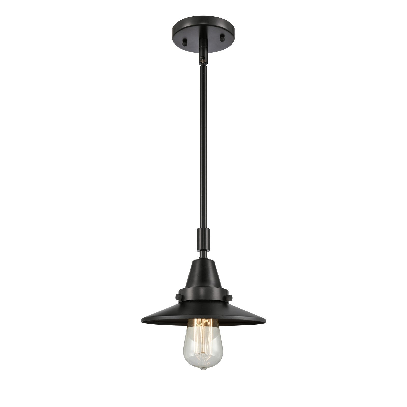 Innovations Railroad 8in 1-Light Mini Pendant | Industrial Matte Black and Matte Black Metal | Kitchen Island & Dining Room | Model 447-1S-BK-M6