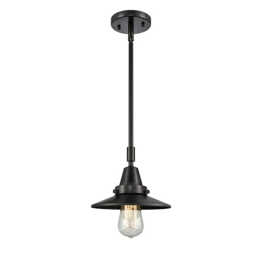 Innovations Railroad 8in 1-Light Mini Pendant | Industrial Matte Black and Matte Black Metal | Kitchen Island & Dining Room | Model 447-1S-BK-M6-LED