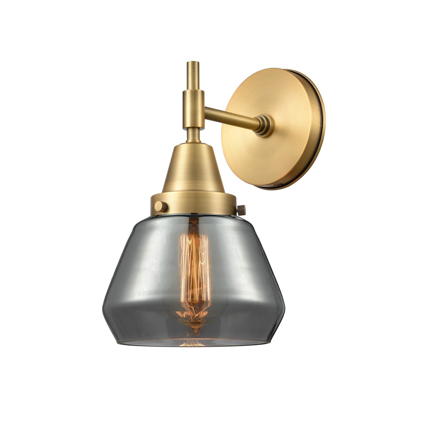 Innovations Fulton 7in 1-Light Wall Sconce | Retro Brushed Brass and Light Smoke Glass | Kitchen & Hallway Accent | Model 447-1W-BB-G173