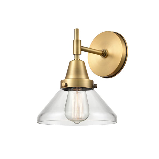 Innovations Lighting Caden 1-Light Wall Sconce | Retro Brushed Brass and Clear Glass | Bathroom & Hallway Accent | Model 447-1W-BB-G4472