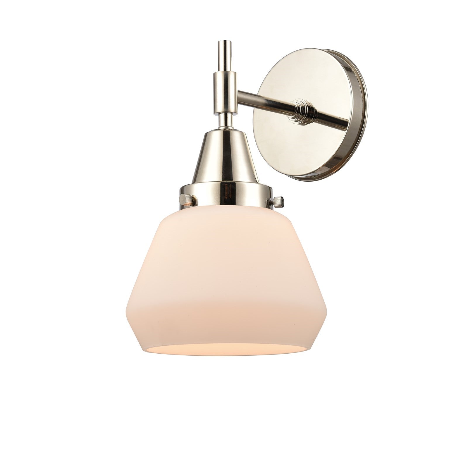 Innovations Fulton 7in 1-Light Wall Sconce | Retro Industrial Polished Nickel and Matte White Glass | Bedroom & Hallway Accent | Model 447-1W-PN-G171