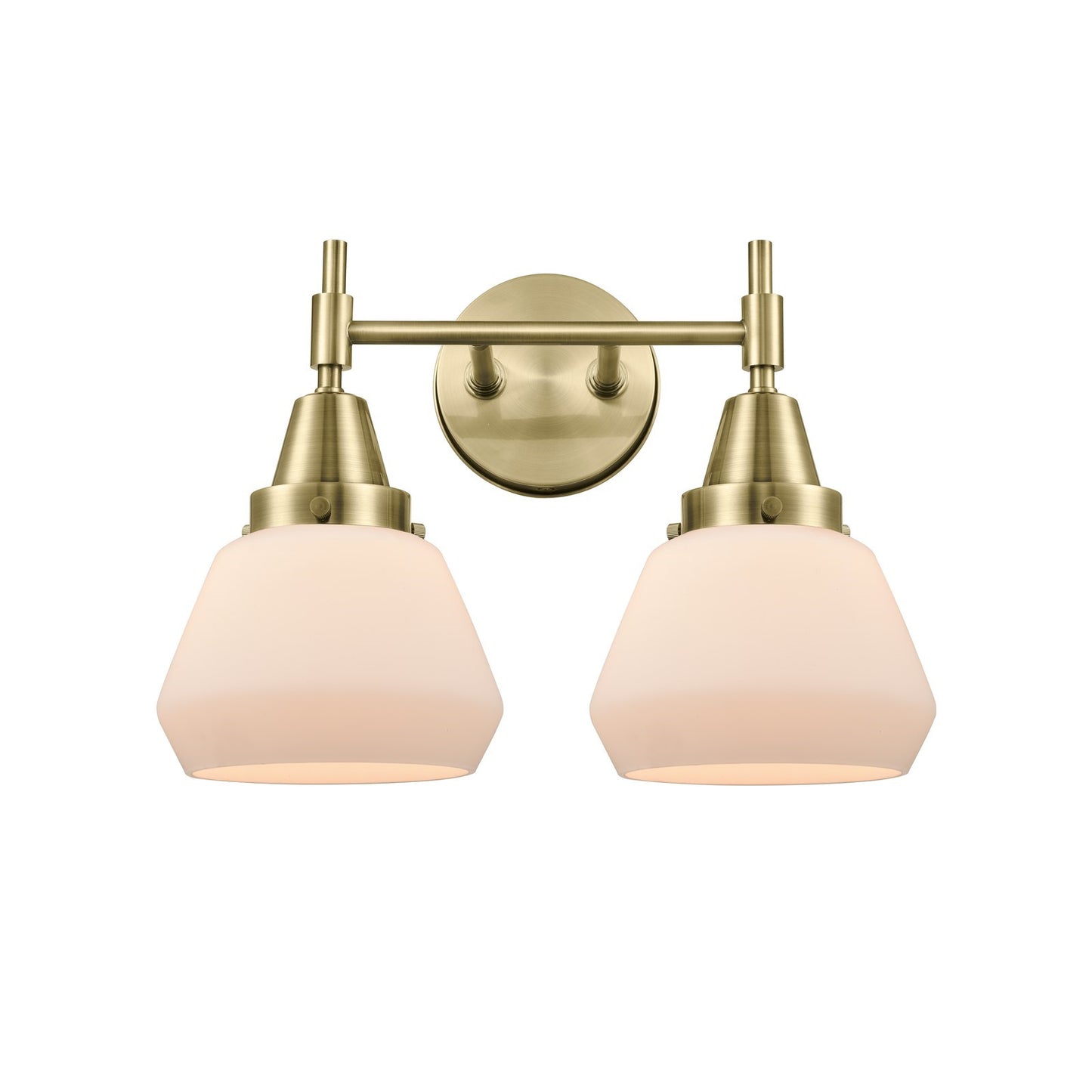Innovations Fulton 16in 2-Light Bath Vanity Light | Retro Industrial Antique Brass and Matte White Glass | Bathroom Vanity | Model 447-2W-AB-G171