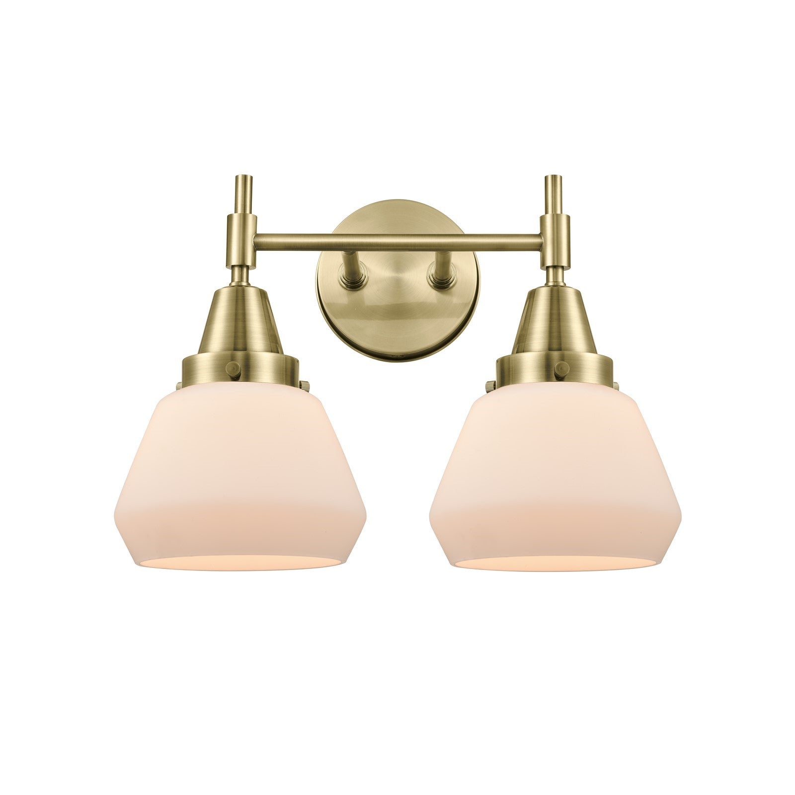 Innovations Fulton 16in 2-Light Bath Vanity Light | Retro Industrial Antique Brass and Matte White Glass | Bathroom Vanity | Model 447-2W-AB-G171