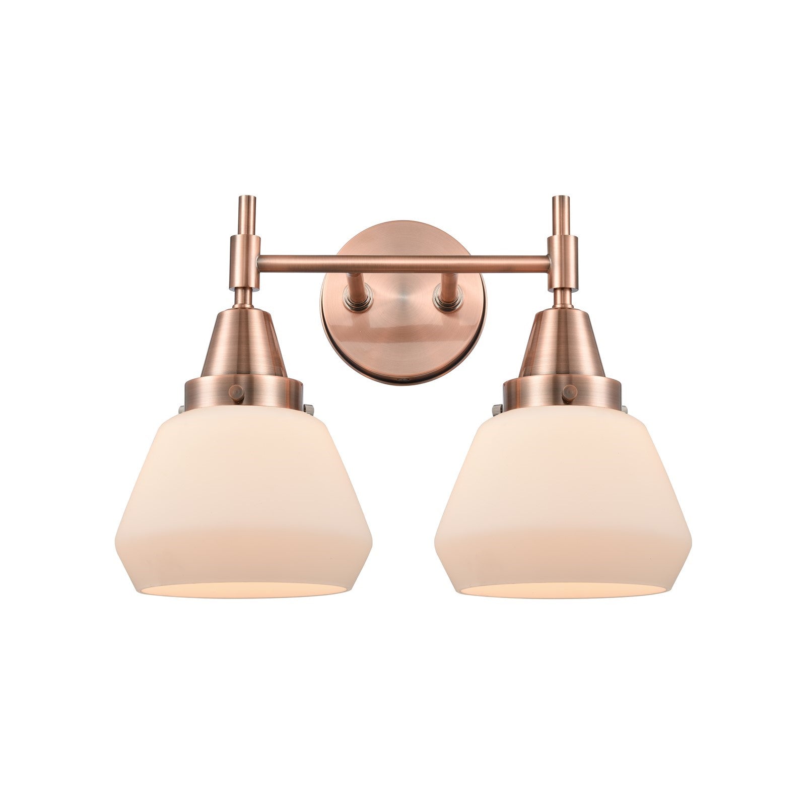 Innovations Fulton 16in 2-Light Bath Vanity | Retro Industrial Antique Copper and Matte White Glass | Bathroom Vanity Light | Model 447-2W-AC-G171
