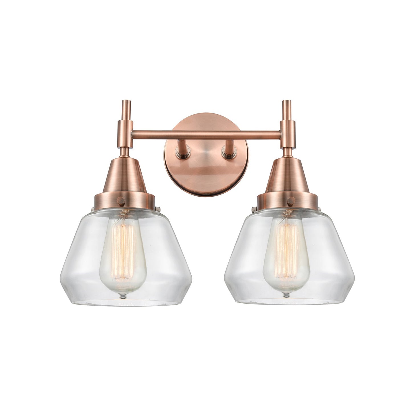 Innovations Fulton 16in 2-Light Bath Vanity | Retro Industrial Antique Copper and Clear Glass | Bathroom Vanity Light | Model 447-2W-AC-G172