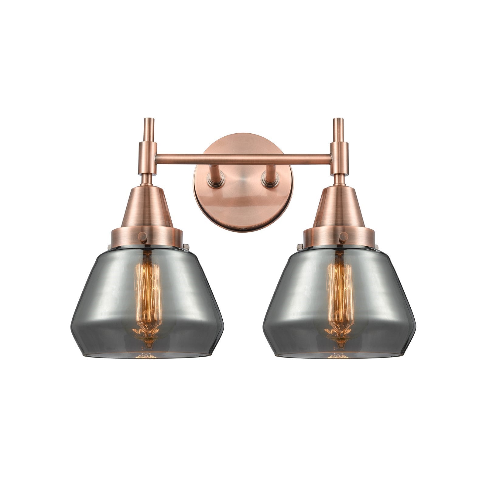 Innovations Fulton 16in 2-Light Bath Vanity | Retro Industrial Antique Copper and Light Smoke Glass | Bathroom Vanity Light | Model 447-2W-AC-G173
