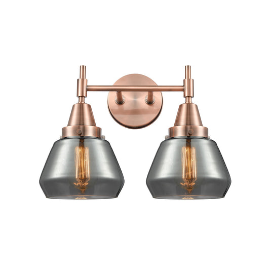 Innovations Fulton 16in 2-Light Bath Vanity | Retro Industrial Antique Copper and Light Smoke Glass | Bathroom Vanity Light | Model 447-2W-AC-G173
