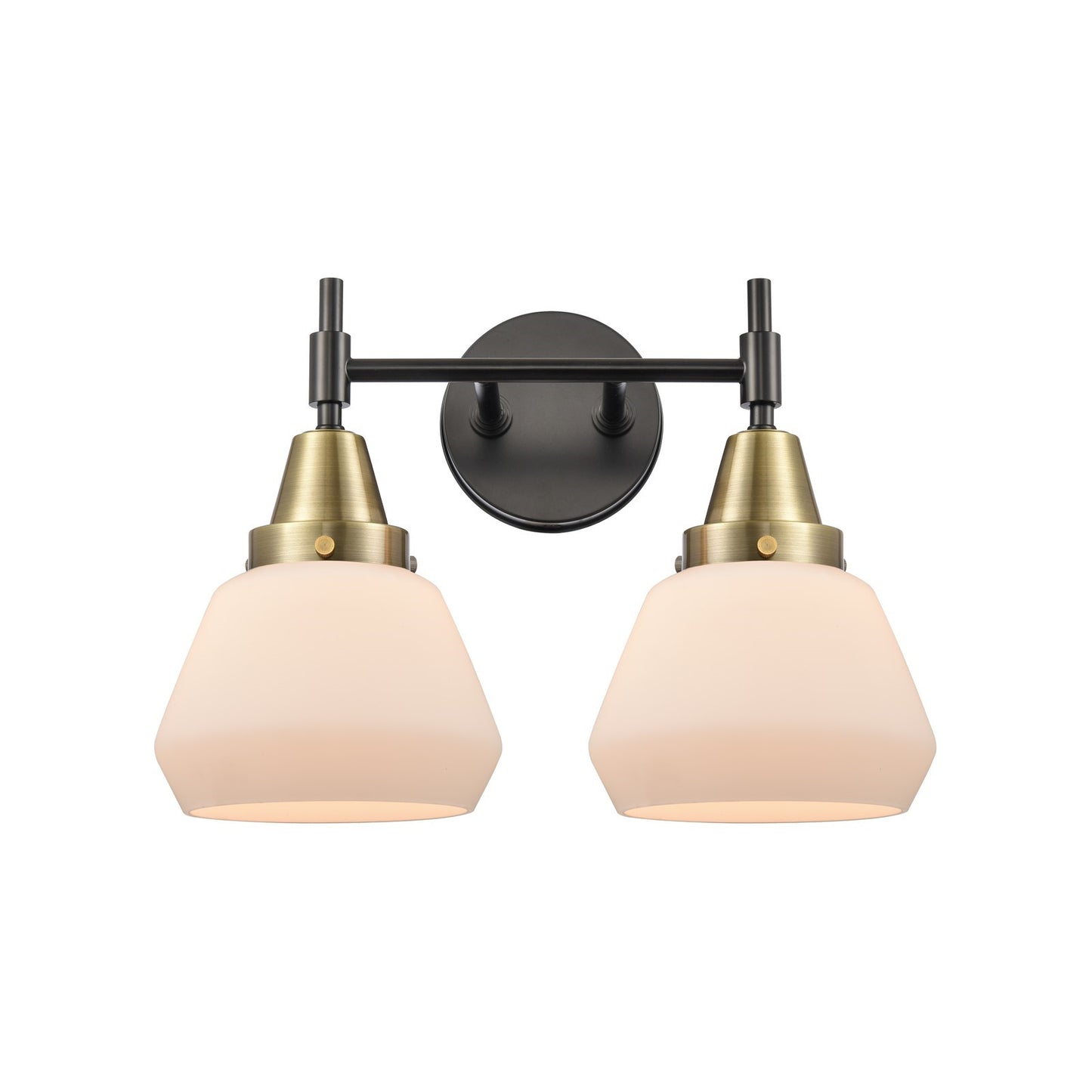 Innovations Fulton 16in 2-Light Bath Vanity | Retro Industrial Black Antique Brass and Matte White Glass | Bathroom Vanity | Model 447-2W-BAB-G171