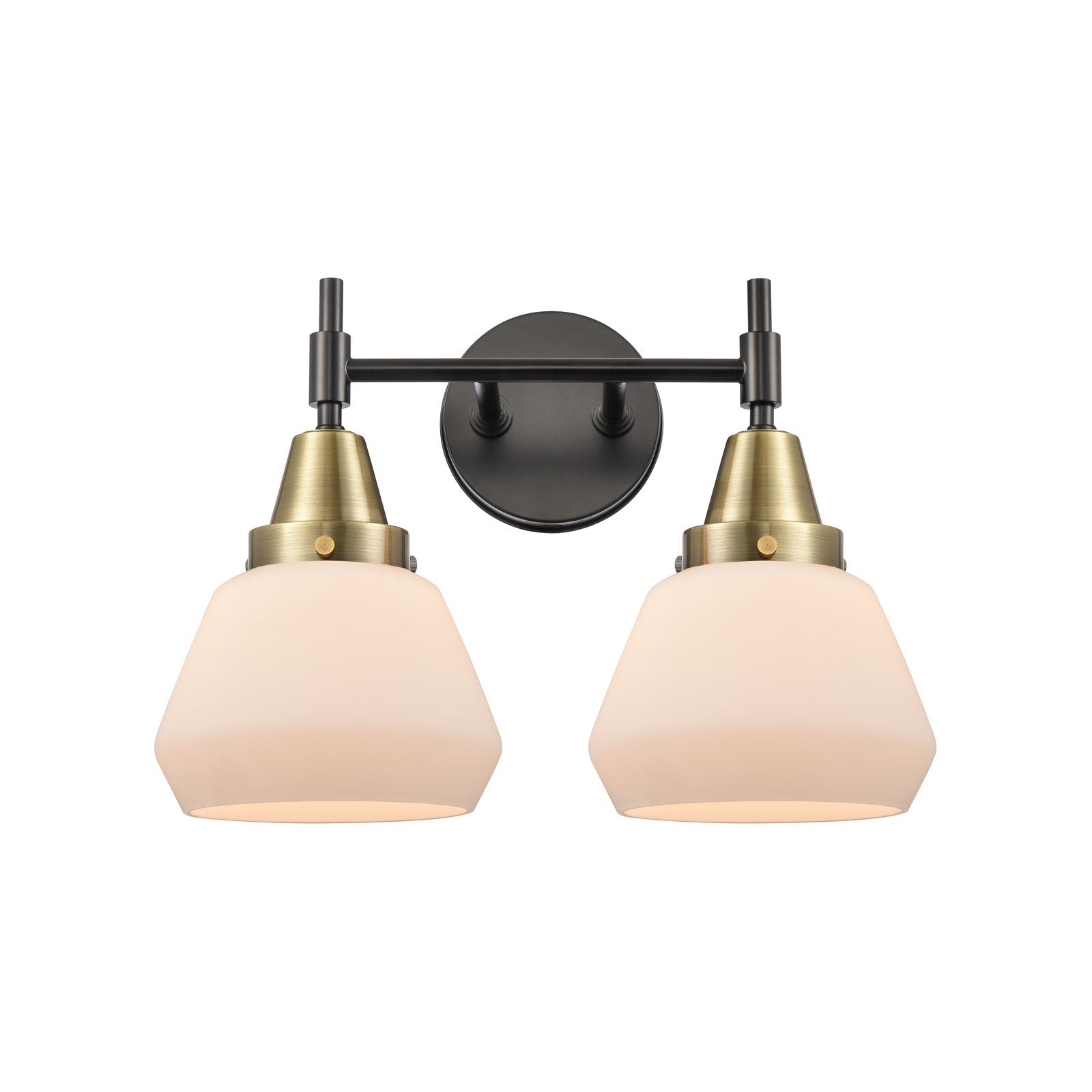 Innovations Fulton 16in 2-Light Bath Vanity | Retro Industrial Black Antique Brass and Matte White Glass | Bathroom Vanity | Model 447-2W-BAB-G171