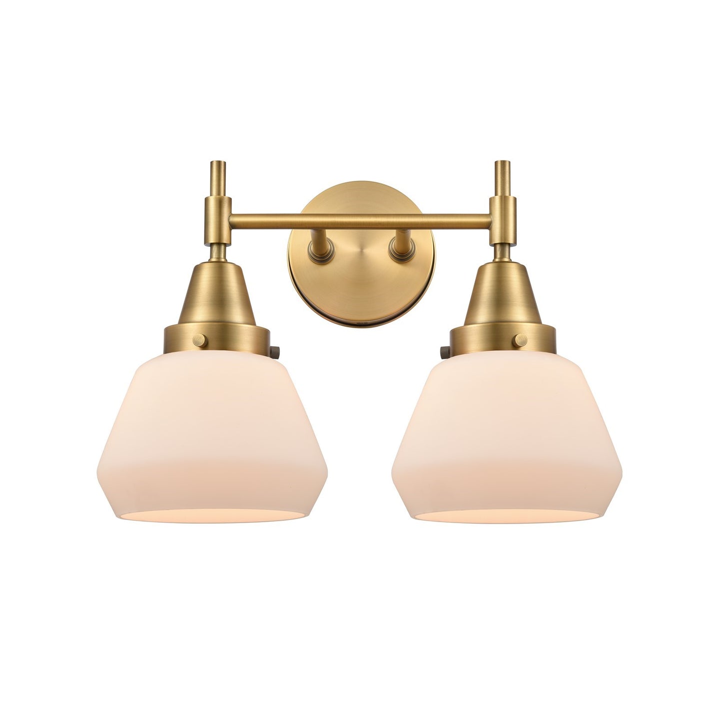 Innovations Fulton 16in 2-Light Bath Vanity Light | Retro Industrial Brushed Brass and Matte White Glass | Bathroom Vanity | Model 447-2W-BB-G171