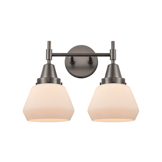 Innovations Fulton 16in 2-Light Bath Vanity Light | Retro Industrial Oil Rubbed Bronze and Matte White Glass | Bathroom Vanity | Model 447-2W-OB-G171