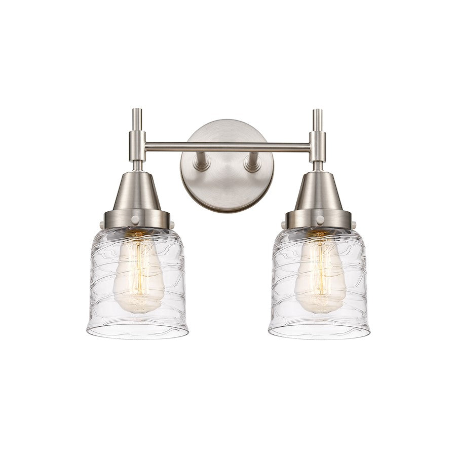 Innovations Caden 14in 2-Light Vanity | Retro Satin Nickel and Deco Swirl Glass | Bathroom Vanity | 14 x 11 in | Model 447-2W-SN-G513