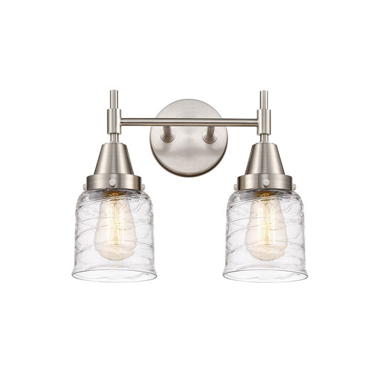 Innovations Caden 14in 2-Light Vanity | Retro Satin Nickel and Deco Swirl Glass | Bathroom Vanity | 14 x 11 in | Model 447-2W-SN-G513