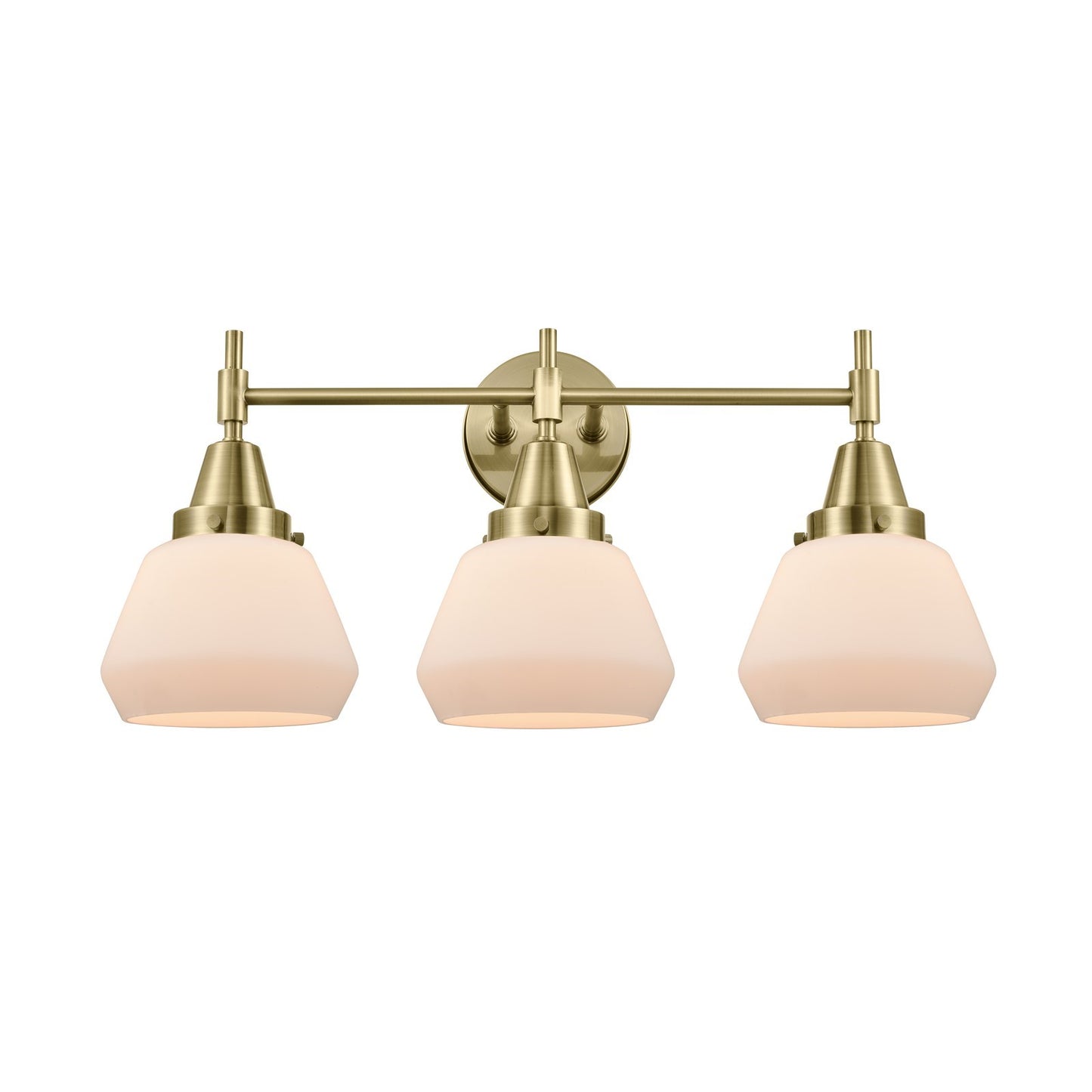 Innovations Fulton 25in 3-Light Bath Vanity Light | Retro Industrial Antique Brass and Matte White Glass | Bathroom Vanity | Model 447-3W-AB-G171