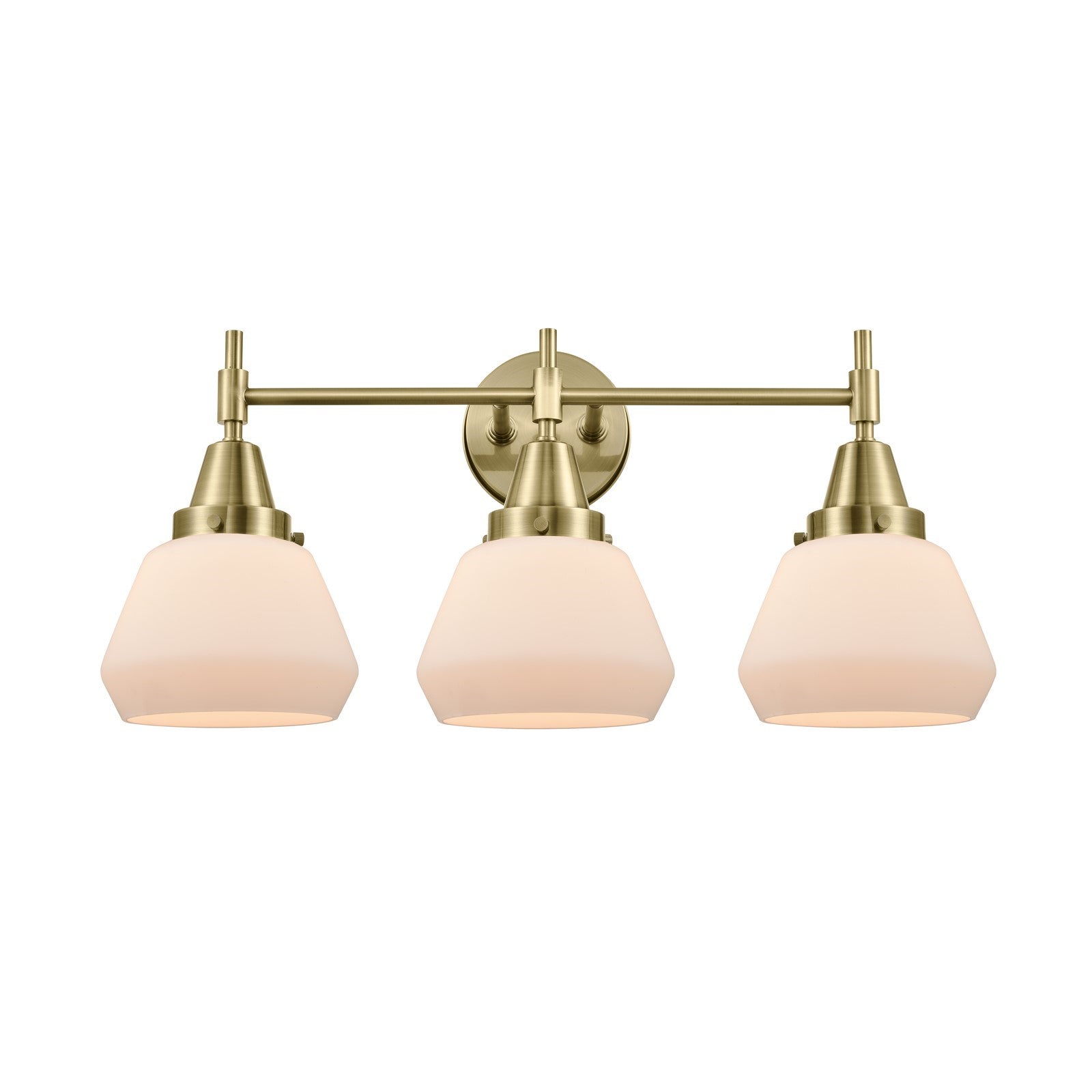 Innovations Fulton 25in 3-Light Bath Vanity Light | Retro Industrial Antique Brass and Matte White Glass | Bathroom Vanity | Model 447-3W-AB-G171