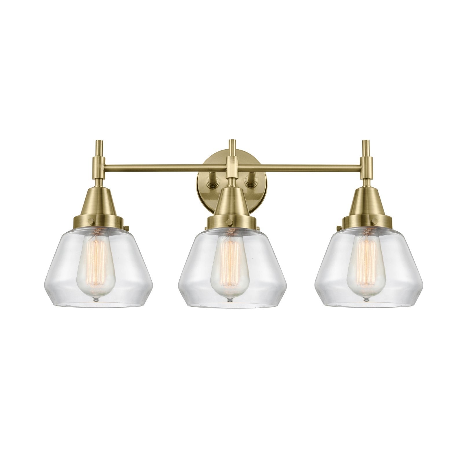 Innovations Fulton 25in 3-Light Bath Vanity | Retro Industrial Antique Brass and Clear Glass | Bathroom Vanity | Model 447-3W-AB-G172