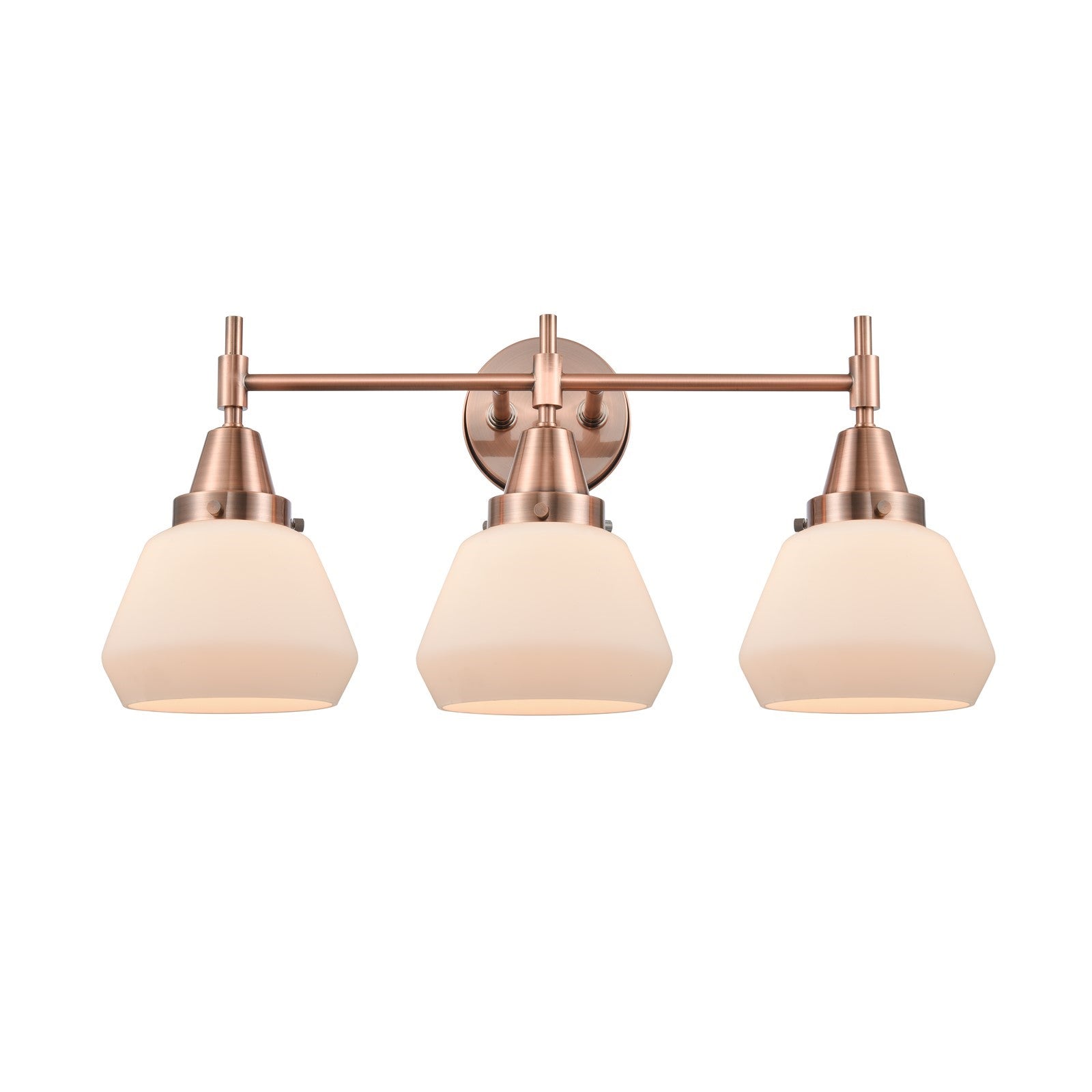 Innovations Fulton 25in 3-Light Bath Vanity | Retro Industrial Antique Copper and Matte White Glass | Bathroom Vanity | Model 447-3W-AC-G171