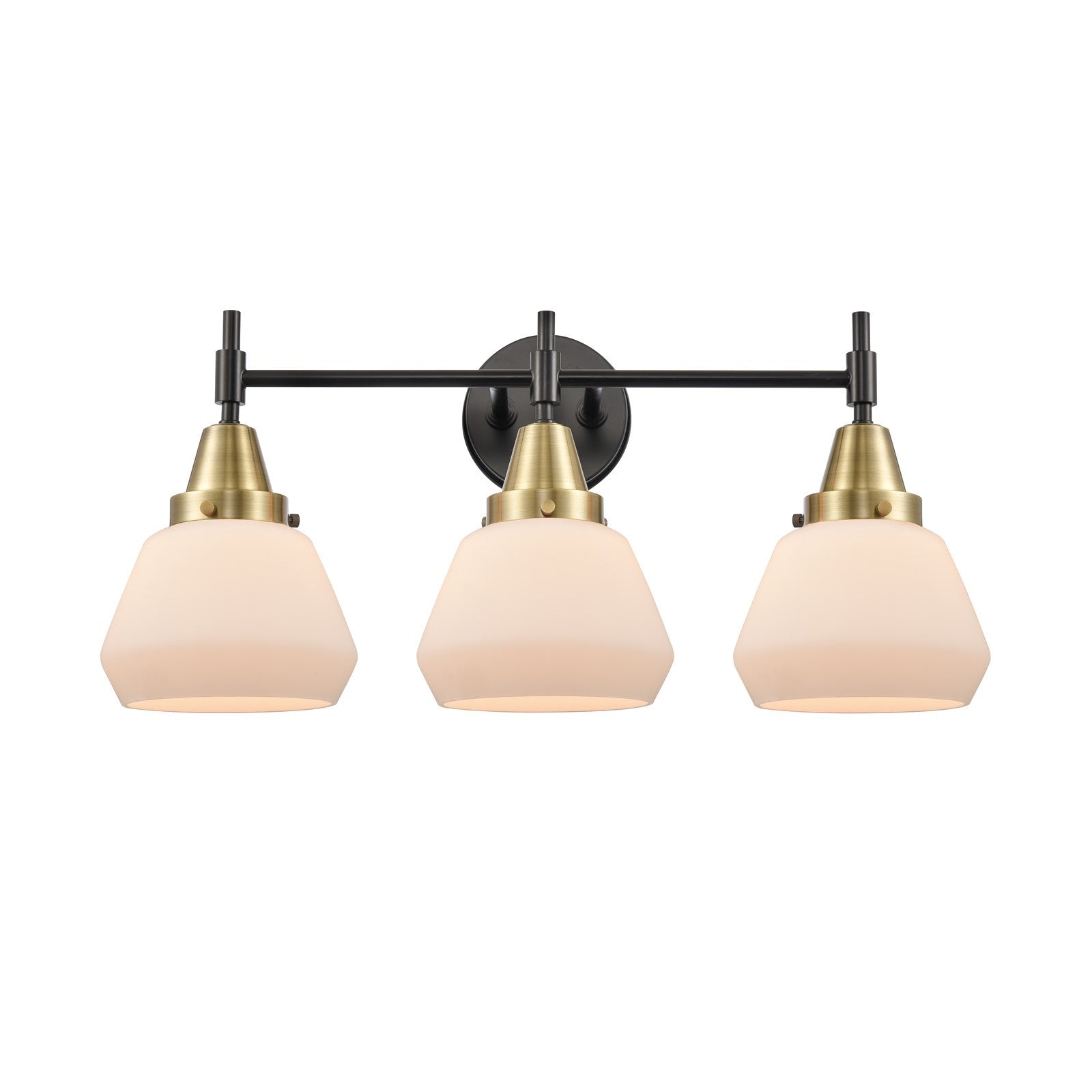 Innovations Fulton 25in 3-Light Bath Vanity | Retro Industrial Black Antique Brass and Matte White Glass | Bathroom Vanity | Model 447-3W-BAB-G171