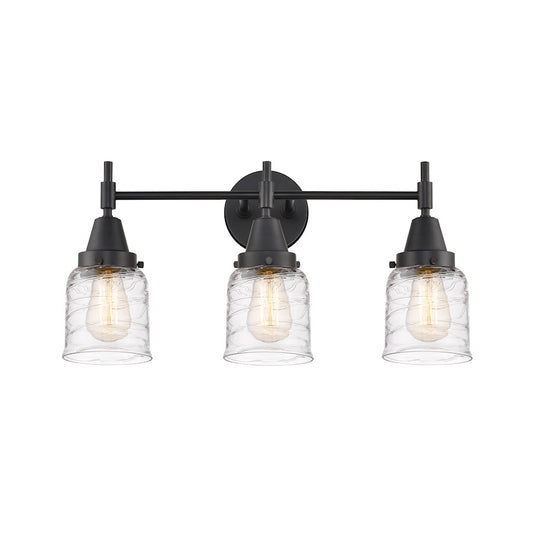 Innovations Lighting Caden 23in 3-Light Vanity Light | Retro Industrial Matte Black and Deco Swirl Glass | Bathroom Vanity | Model 447-3W-BK-G513