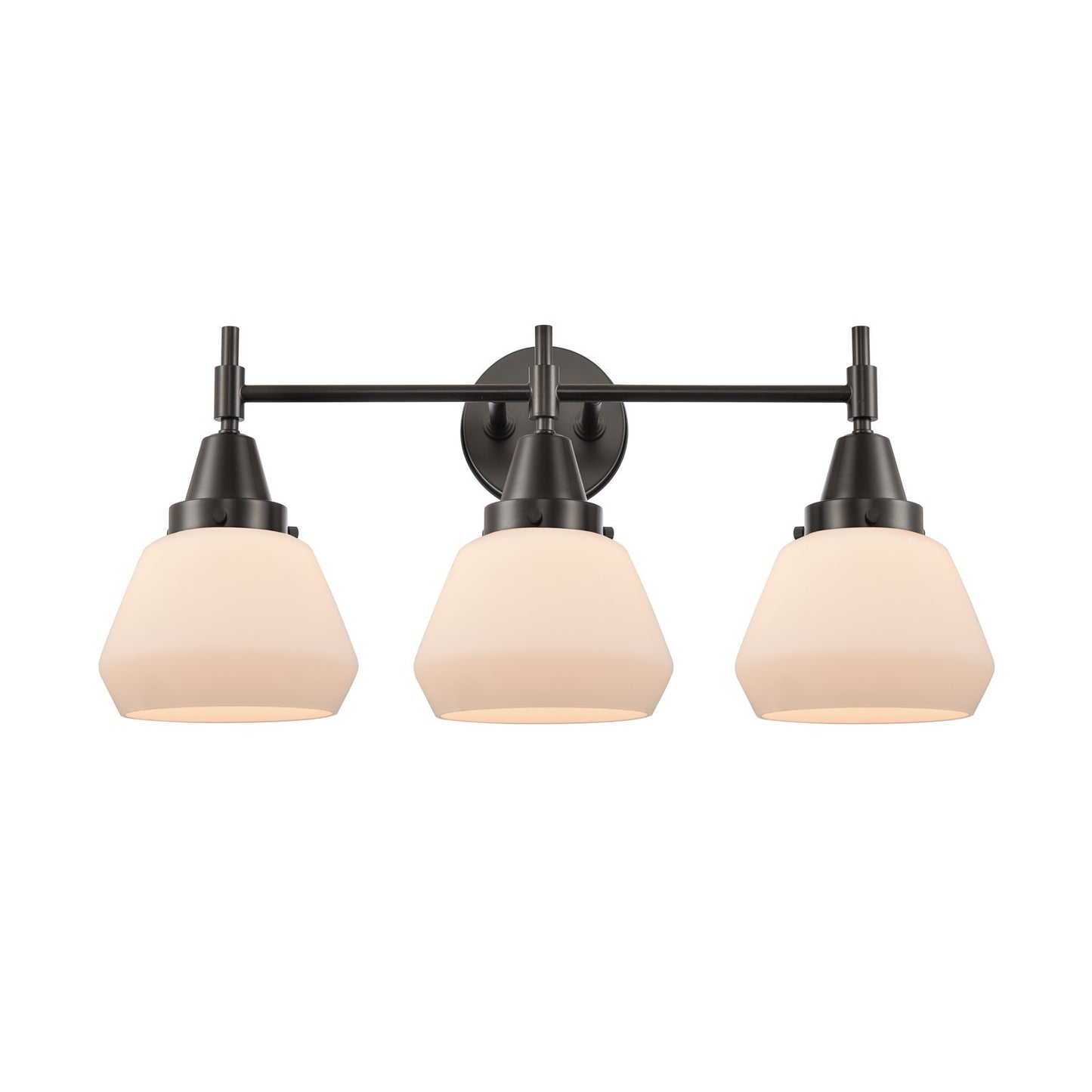 Innovations Fulton 25in 3-Light Bath Vanity Light | Retro Industrial Oil Rubbed Bronze and Matte White Glass | Bathroom Vanity | Model 447-3W-OB-G171