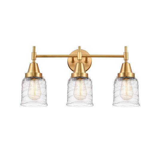 Innovations Lighting Caden 3-Light Vanity | Retro Industrial Satin Gold Steel and Deco Swirl Glass | Bathroom Vanity Light | Model 447-3W-SG-G513