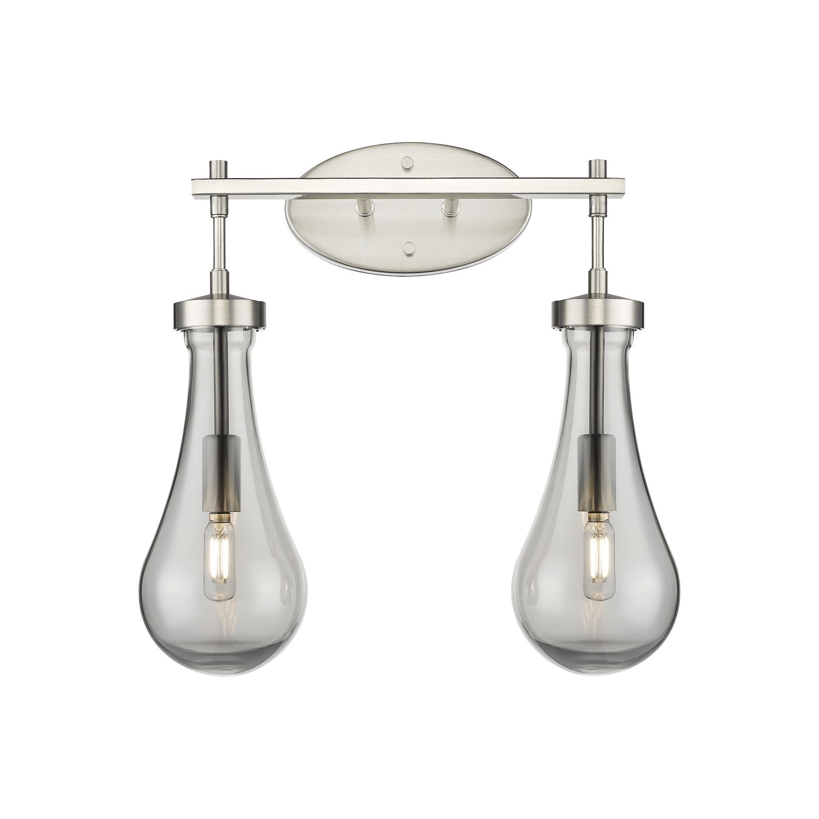 Innovations Owego 17in 2-Light Bath Vanity Light | Contemporary Farmhouse Satin Nickel and Light Smoke Glass | Bathroom | Model 451-2W-SN-G451-5SM