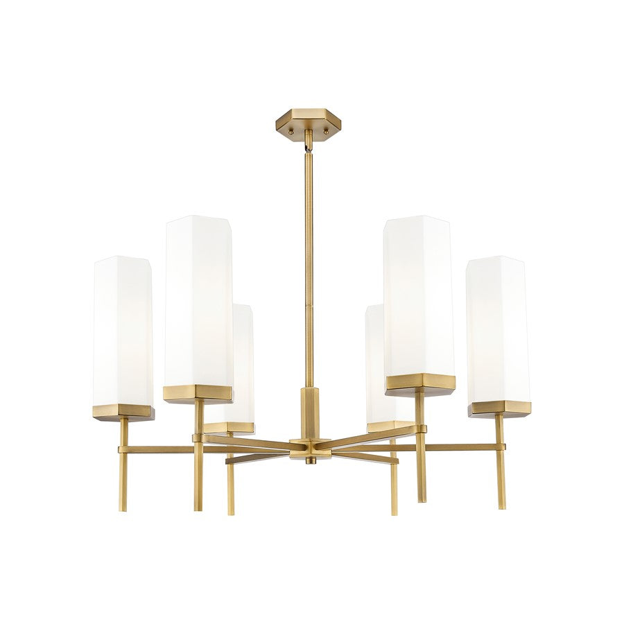 Innovations Blakeley 6Lt 32" Stem Chandelier, BB/White - 463-6CR-BB-G463-12WH
