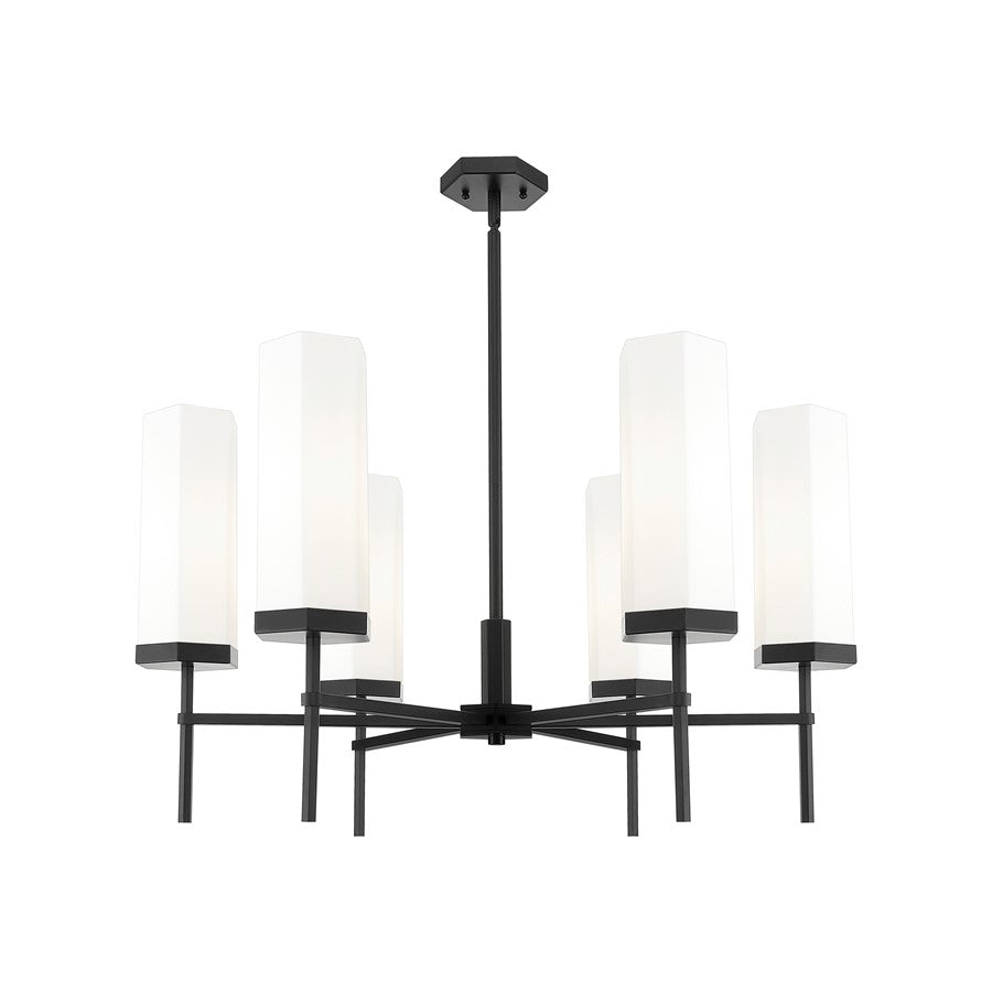 Innovations Blakeley 6Lt 32" Stem Chandelier, Black/White - 463-6CR-BK-G463-12WH