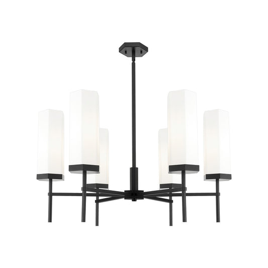 Innovations Blakeley 6Lt 32" Stem Chandelier, Black/White - 463-6CR-BK-G463-12WH